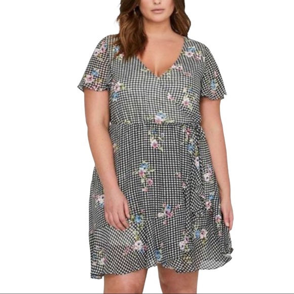 Michel Studio Dress Size 18 Gingham Floral Wrap Style - Picture 1 of 13